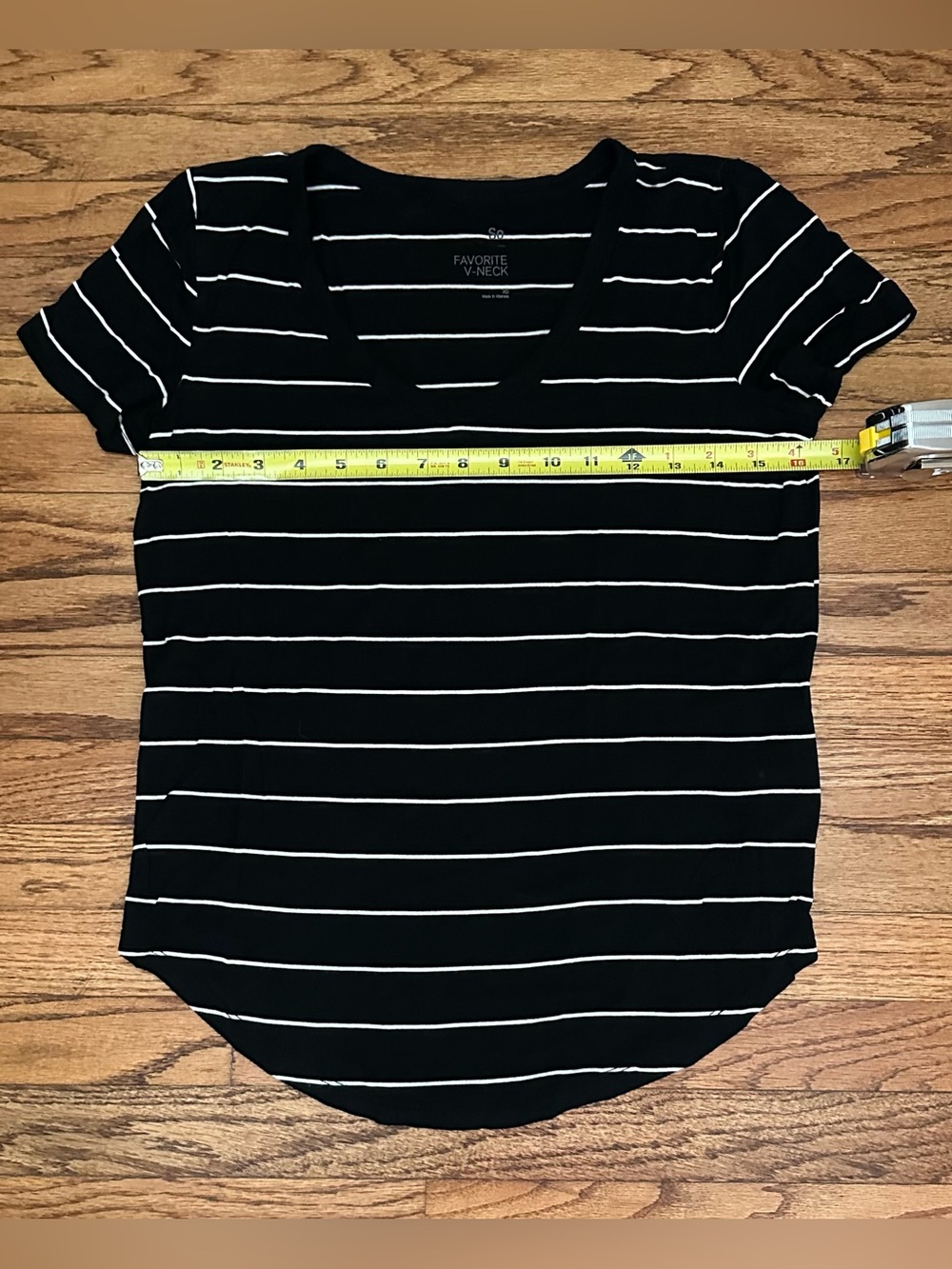 SO Favorite V-Neck Tee in Black & White Stripes - XS